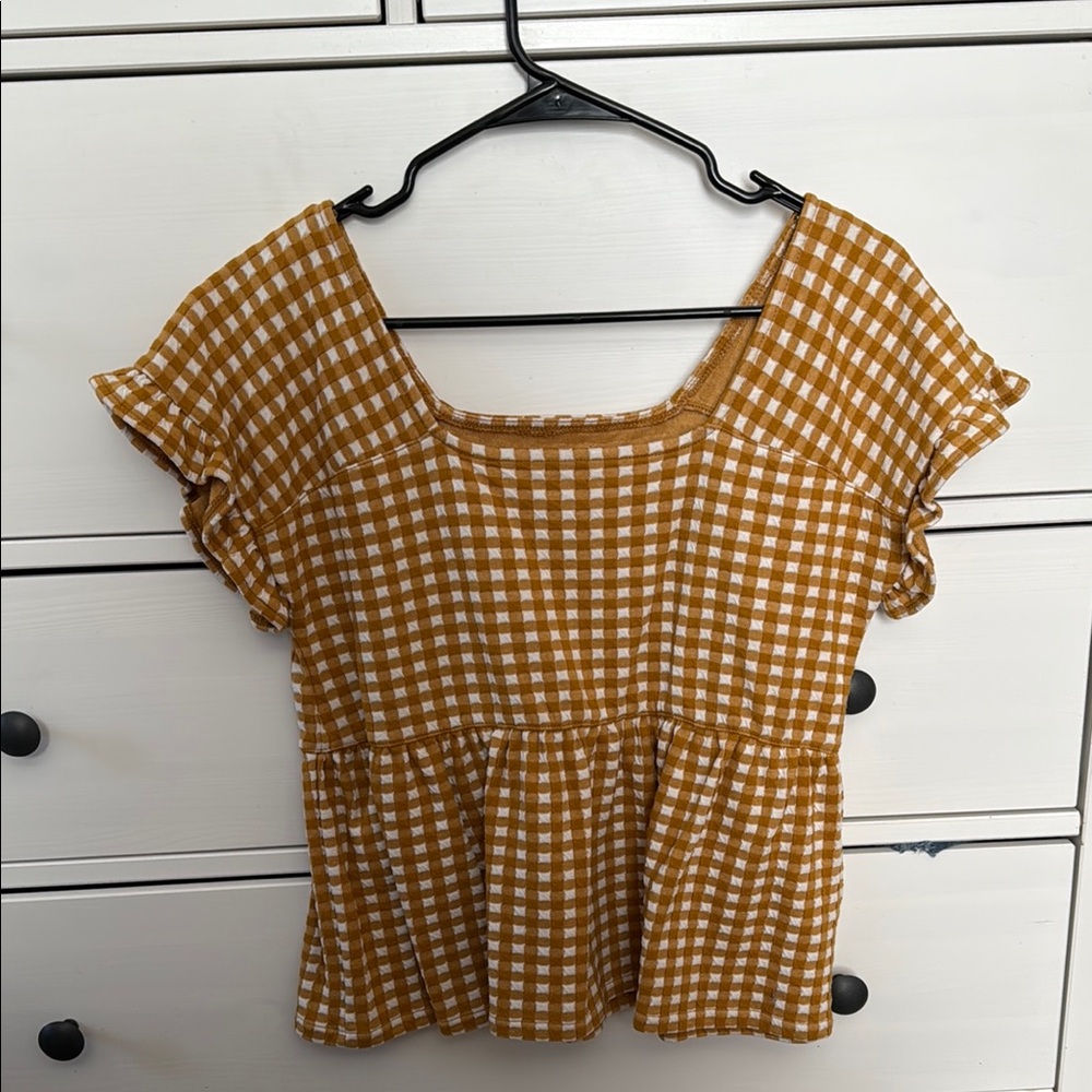 Gingham Checkered Top in Mustard and White